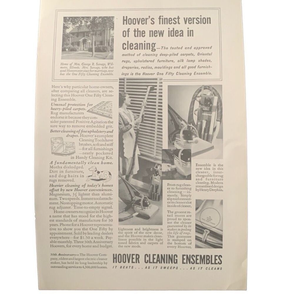 Vintage 1937 Hoover New Idea in Cleaning Ad Advertisement